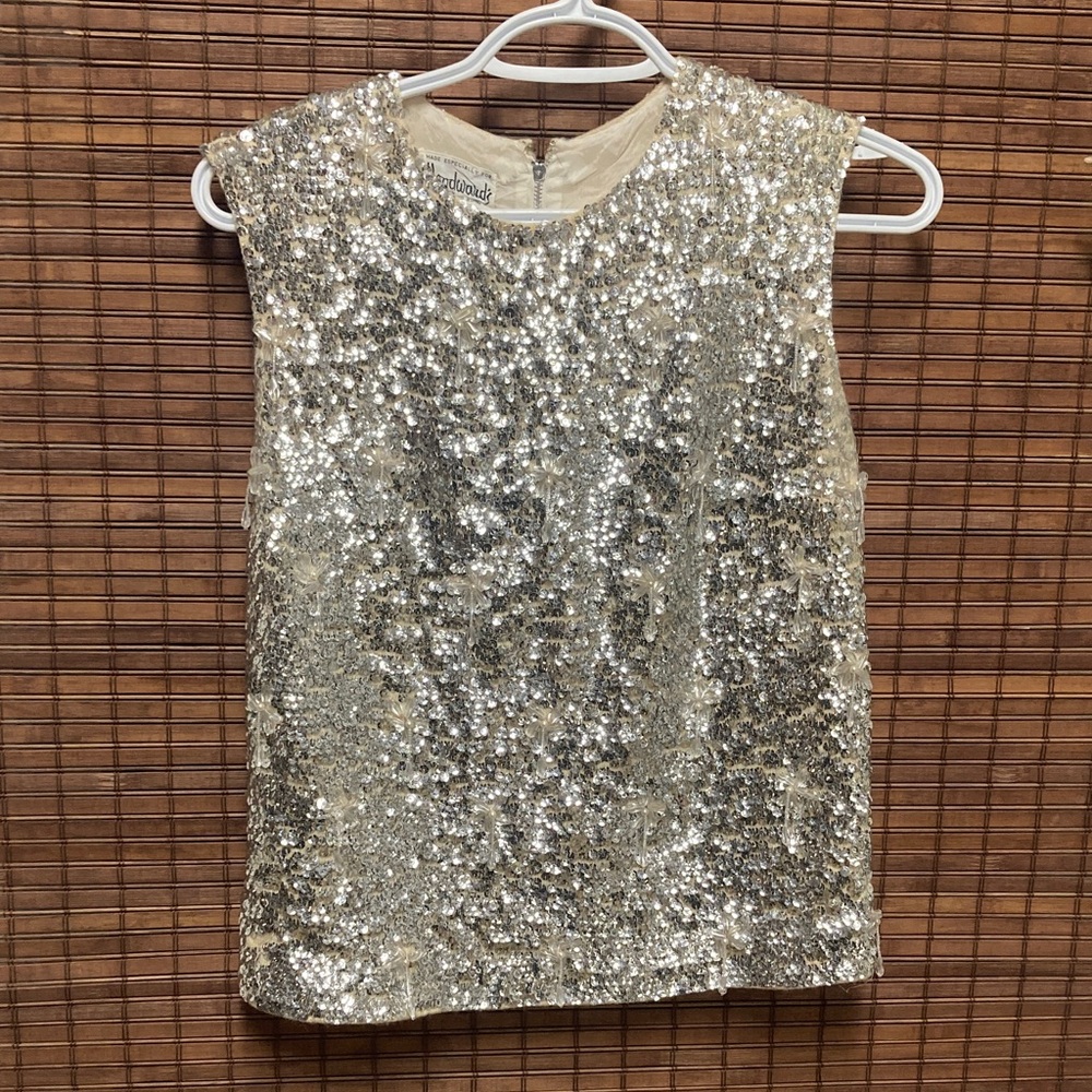 Elegant Sequin Sleeveless Blouse - Silver,Vintage